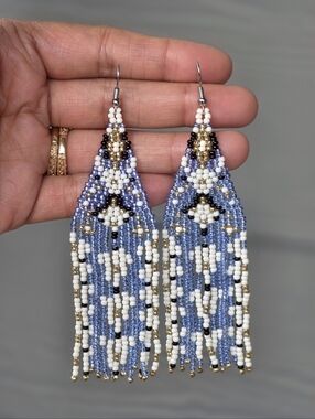 Floral Boho Earrings Beaded Fringe Handmade Jewelry Boheme